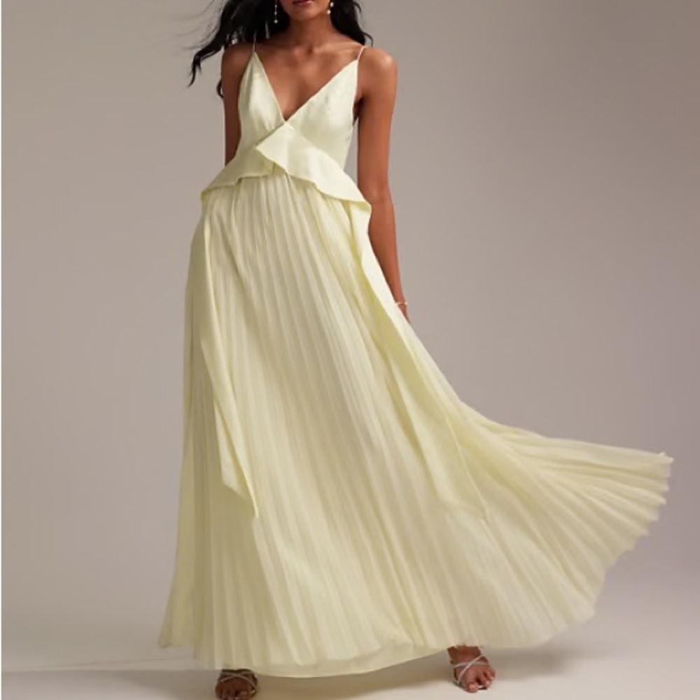 ASOS DESIGN Bridesmaids hybrid cami maxi dress with pleat skirt in soft yellow